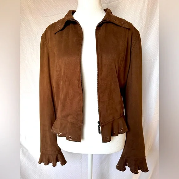 Moschino Jeans Suede ruffle jacket brown, size8 - Picture 1 of 11